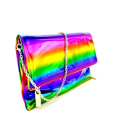 CL0144-LP Metallic Fold-Over Clutch Shoulder Bag