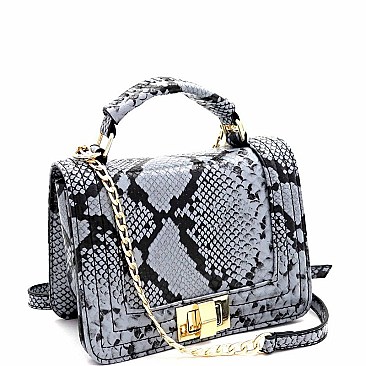 TURN LOCK SNAKE PRINT SATCHEL
