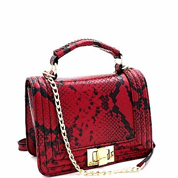 TURN LOCK SNAKE PRINT SATCHEL