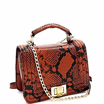 TURN LOCK SNAKE PRINT SATCHEL