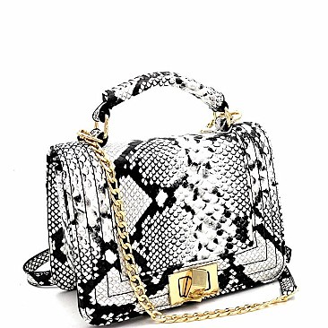 TURN LOCK SNAKE PRINT SATCHEL