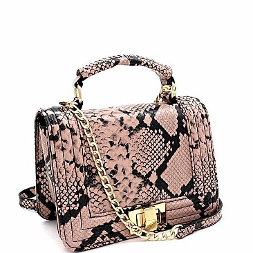 TURN LOCK SNAKE PRINT SATCHEL