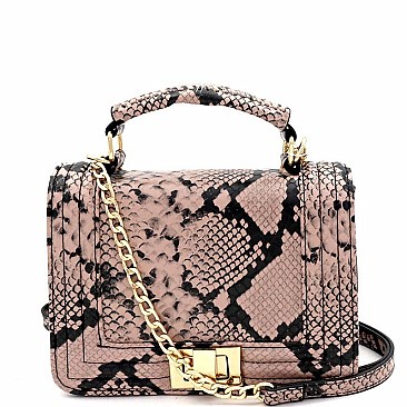TURN LOCK SNAKE PRINT SATCHEL