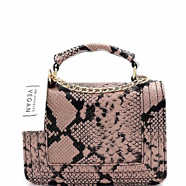 TURN LOCK SNAKE PRINT SATCHEL