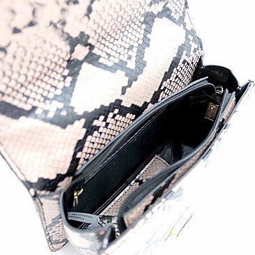 TURN LOCK SNAKE PRINT SATCHEL