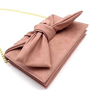 3-Compartment Knotted Bow Accent Clutch Shoulder Bag
