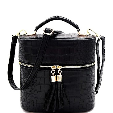 TASSEL ACCENT CROCODILE PRINT SATCHEL