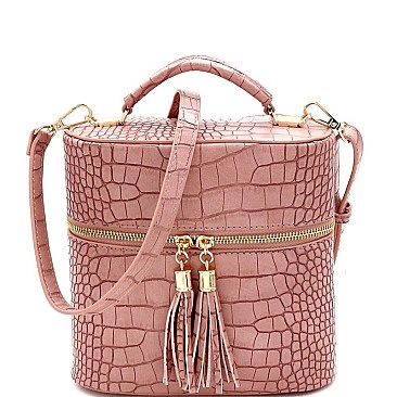 TASSEL ACCENT CROCODILE PRINT SATCHEL