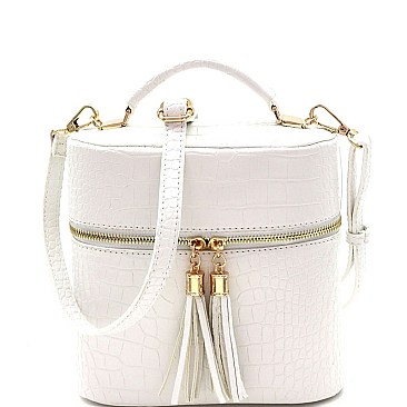 TASSEL ACCENT CROCODILE PRINT SATCHEL