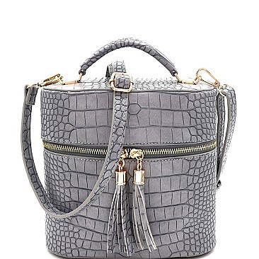 TASSEL ACCENT CROCODILE PRINT SATCHEL