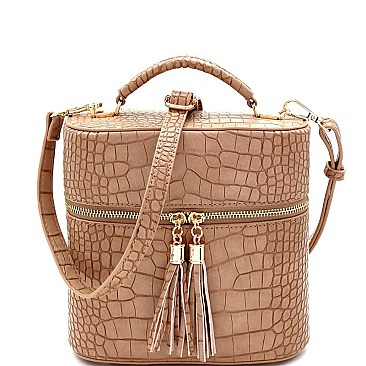 TASSEL ACCENT CROCODILE PRINT SATCHEL