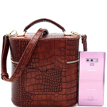 TASSEL ACCENT CROCODILE PRINT SATCHEL