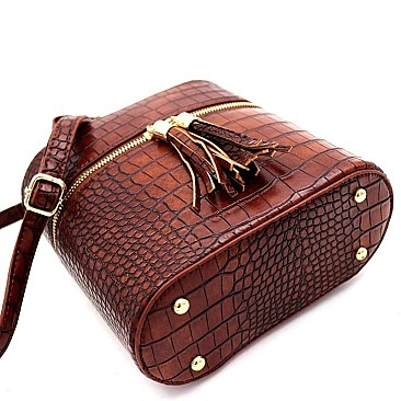 TASSEL ACCENT CROCODILE PRINT SATCHEL