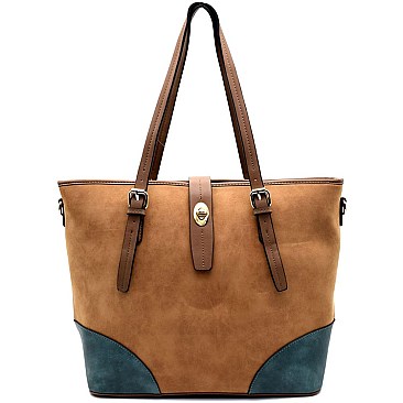 Soft Touch Accent Colorblock Turn-Lock Shopping Tote