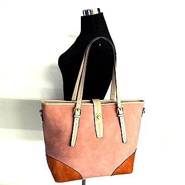 Soft Touch Accent Colorblock Turn-Lock Shopping Tote