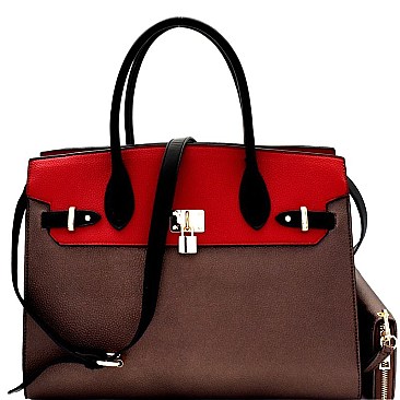 Padlock Accent Two-Tone Oversized Satchel SET  MH-CL7070W