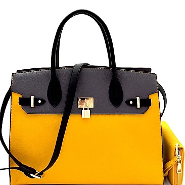 Padlock Accent Two-Tone Oversized Satchel SET  MH-CL7070W