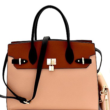 Padlock Accent Two-Tone Oversized Satchel SET  MH-CL7070W