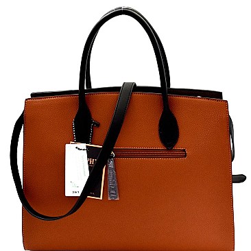 Padlock Accent Two-Tone Oversized Satchel SET  MH-CL7070W