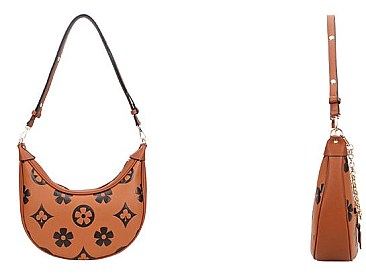 Chain Accented Monogram Hobo Shoulder Bag Wallet Set