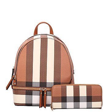 PLAID Fashion Backpack Wallet SET