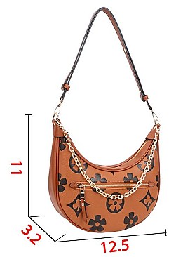 Chain Accented Monogram Hobo Shoulder Bag Wallet Set