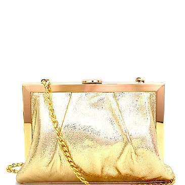 CLR0759-LP Starlet Metal Frame Metallic Clutch Shoulder Bag