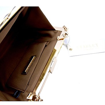 CLR0759-LP Starlet Metal Frame Metallic Clutch Shoulder Bag