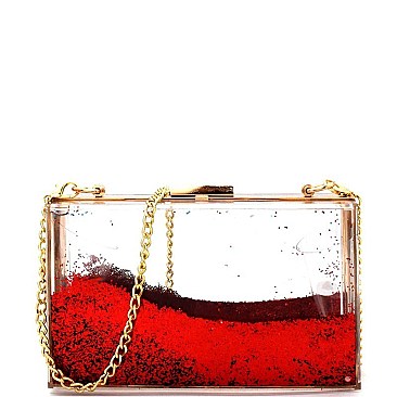 CLS49212 -LP MMS Dynamic Liquid Glitter Clear Frame Novelty Clutch