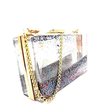 CLS49212 -LP MMS Dynamic Liquid Glitter Clear Frame Novelty Clutch