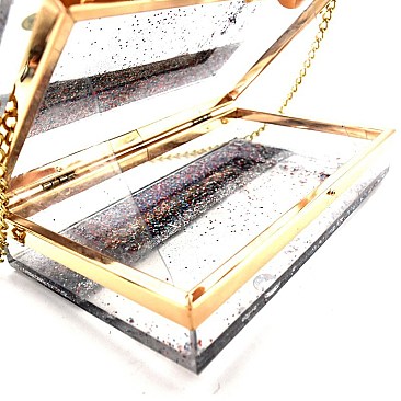 CLS49212 -LP MMS Dynamic Liquid Glitter Clear Frame Novelty Clutch