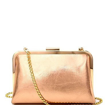 CLT0740-LP Myztique Metal Frame Metallic Clutch Shoulder Bag