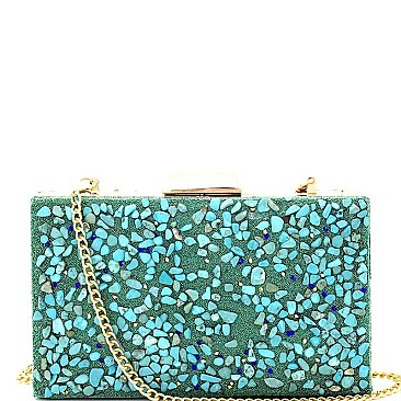 CLW0788-LP Madison West Multi Color Stone Glittery Hard Clutch