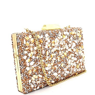CLW0788-LP Madison West Multi Color Stone Glittery Hard Clutch