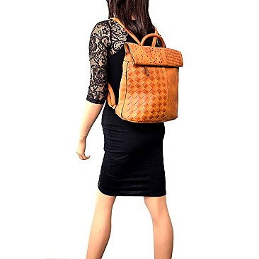 WOVEN Fold Down Flap Fashion Backpack RZ-CMS015