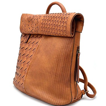 WOVEN Fold Down Flap Fashion Backpack RZ-CMS015