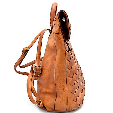 WOVEN Fold Down Flap Fashion Backpack RZ-CMS015