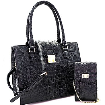 Crocodile Embossed 2 in 1 Tote Cellphone Holder SET MH-CMS017