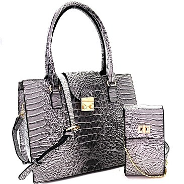 Crocodile Embossed 2 in 1 Tote Cellphone Holder SET MH-CMS017