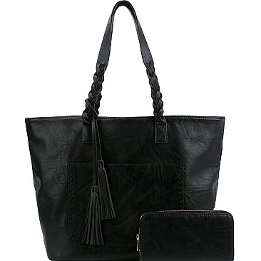Chic Tassel Accent Braided Strap Tote Wallet SET MH-CMS019W