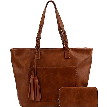 Chic Tassel Accent Braided Strap Tote Wallet SET MH-CMS019W