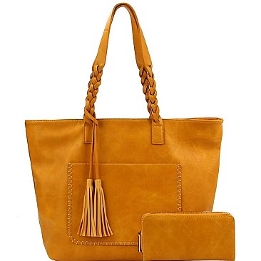 Chic Tassel Accent Braided Strap Tote Wallet SET MH-CMS019W