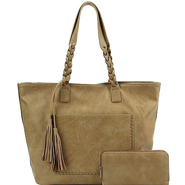 Chic Tassel Accent Braided Strap Tote Wallet SET MH-CMS019W