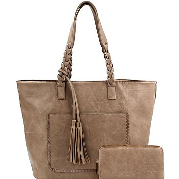Chic Tassel Accent Braided Strap Tote Wallet SET MH-CMS019W