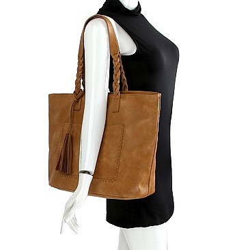 Chic Tassel Accent Braided Strap Tote Wallet SET MH-CMS019W