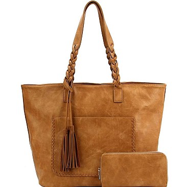 Chic Tassel Accent Braided Strap Tote Wallet SET MH-CMS019W