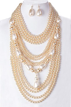 Lush Mix Pearls Layer Drop Necklace Set