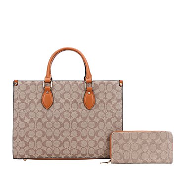 Oval Print Tote / Satchel W Wallet Set