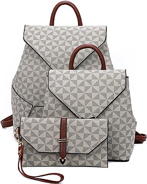 3 in 1 Monogram Dual Back Packs & Clutch Set