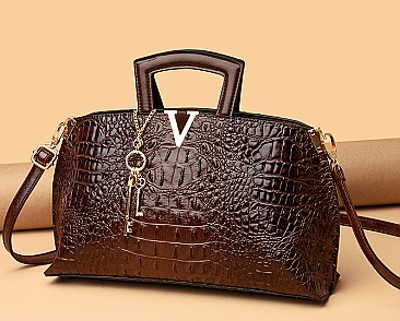 V & Key Accent Crocodile Top Handle Quality Satchel